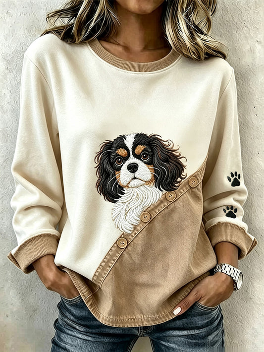 Sweat décontracté imprimé mignon motif chien pour femme