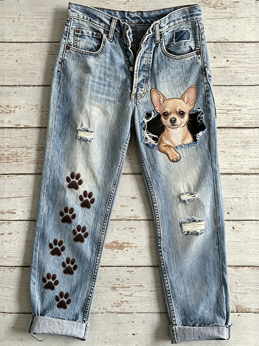 Pantalon Femme Animal Dog Art Print Évasé