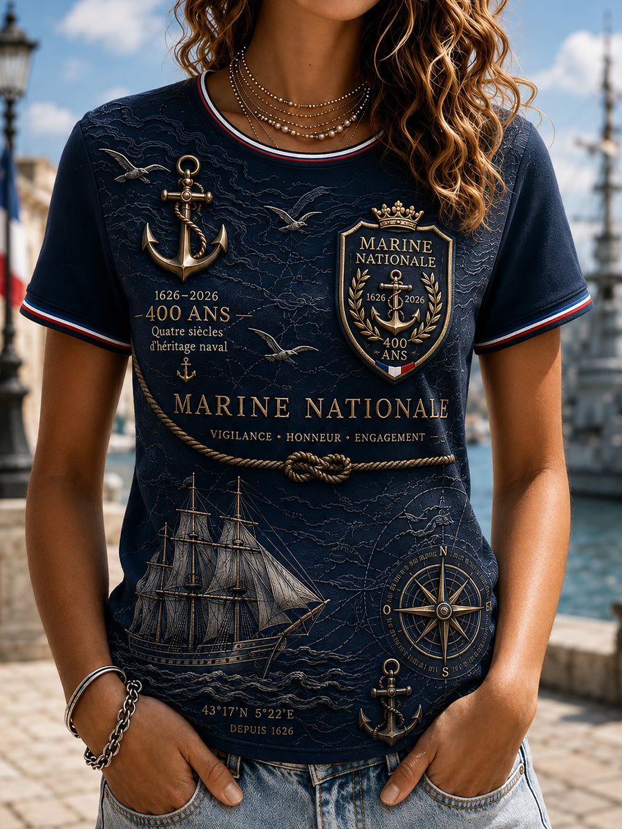 T-shirt Femme French Navy Manches Courtes