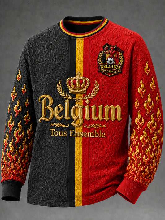 T-shirt col rond à manches longues imprimé football belge pour homme