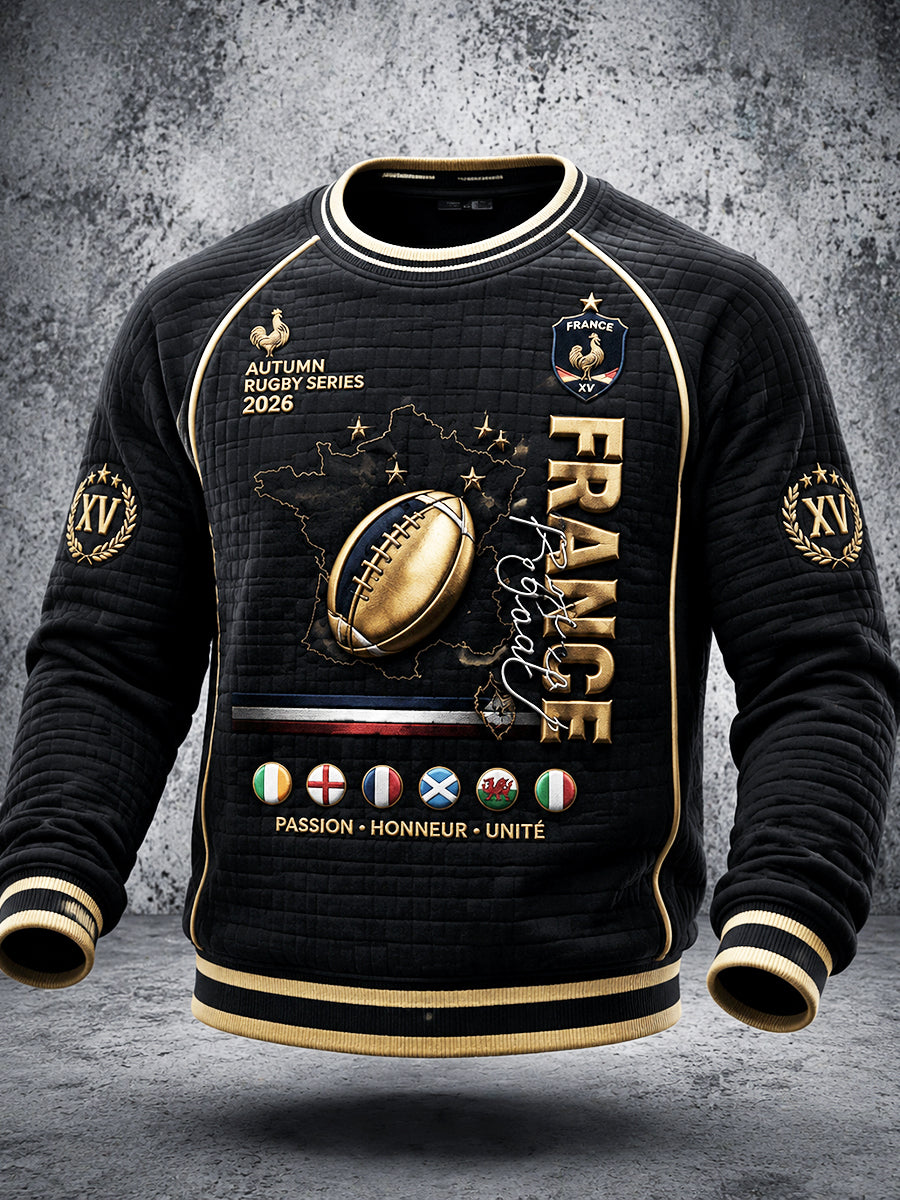 Hommes Noir Français Automne Six Nations Rugby Imprimer Casual Sweatshirt