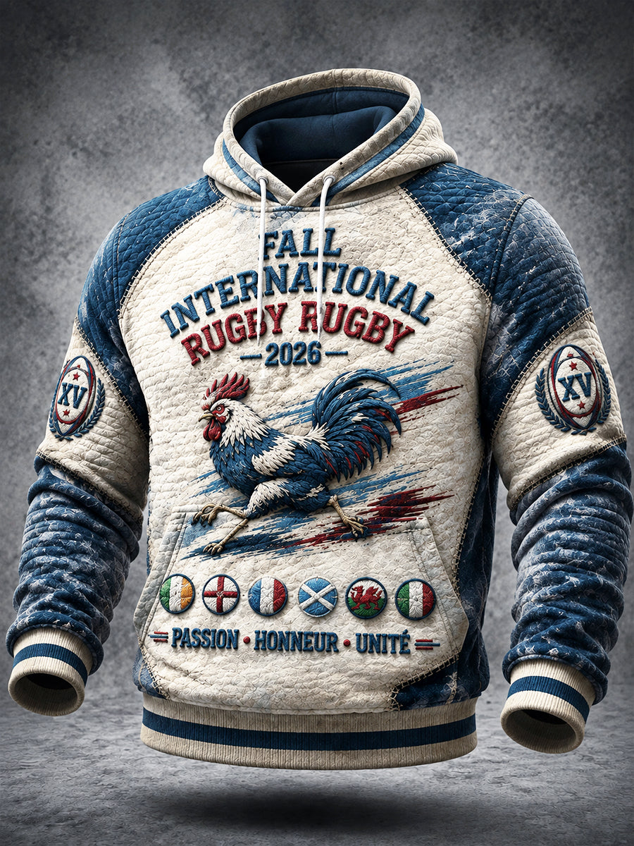 Sweat-shirt à capuche décontracté à imprimé patchwork automne français pour hommes