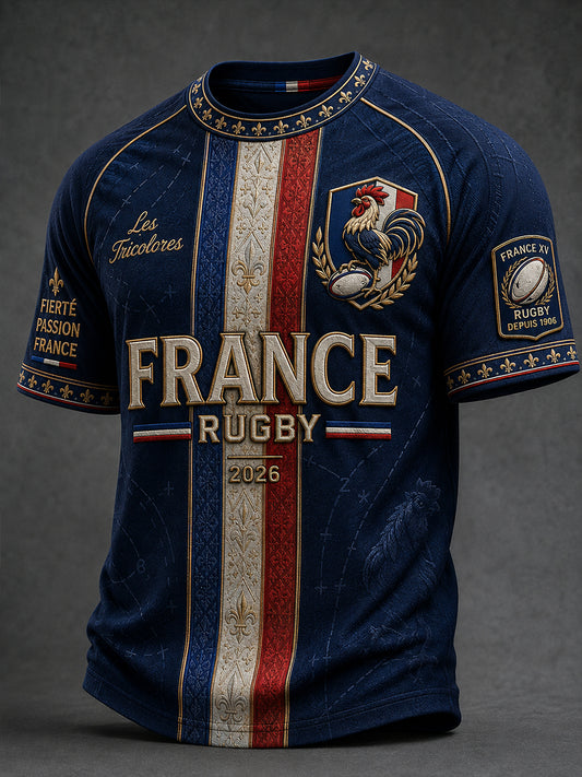 Chemise française à manches courtes pour homme, rugby
