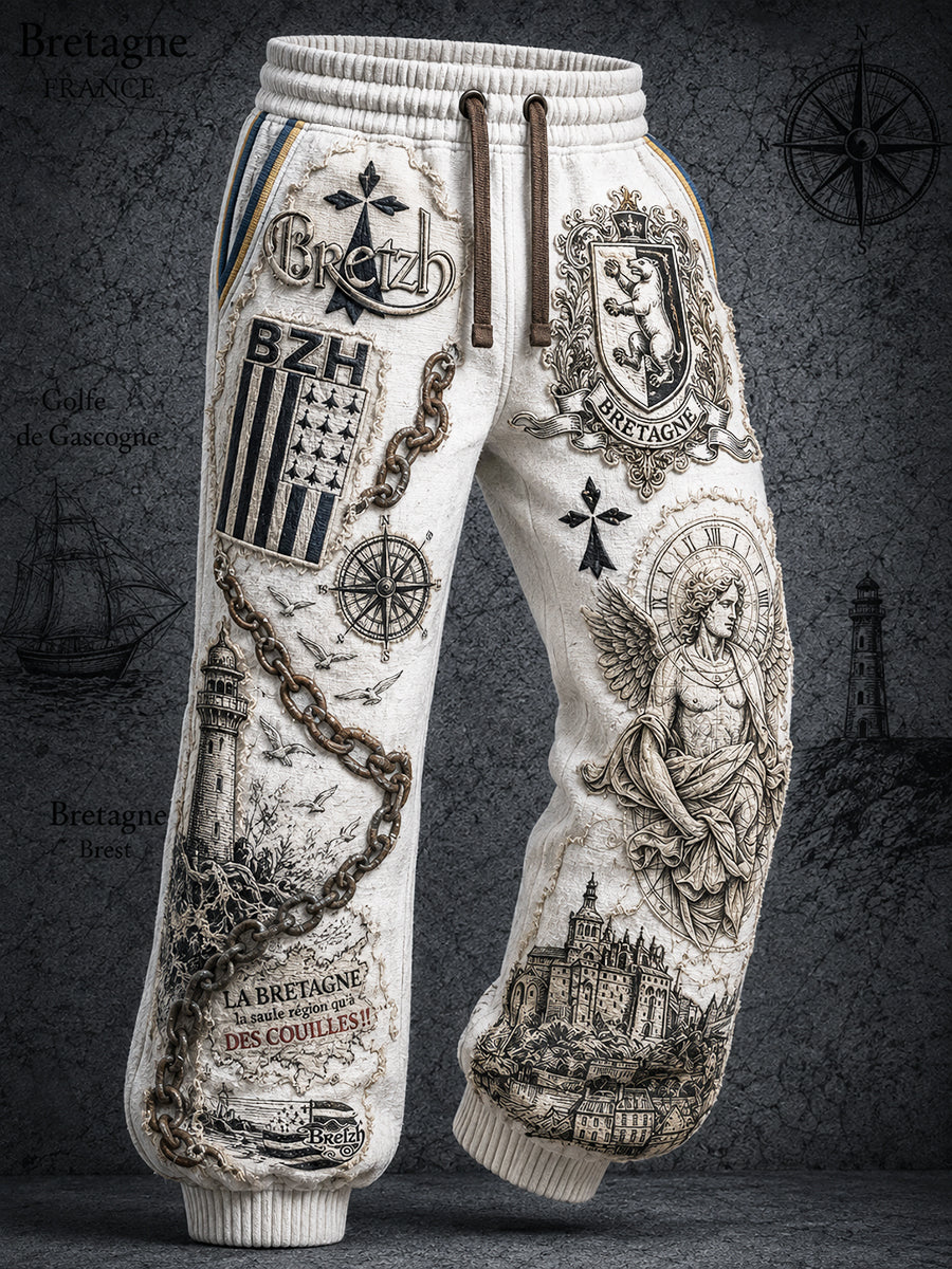 Hommes Rétro Français Breton Nautique Patchwork Imprimer Pantalons Décontractés