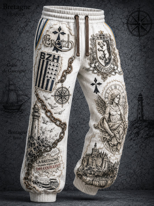 Hommes Rétro Français Breton Nautique Patchwork Imprimer Pantalons Décontractés