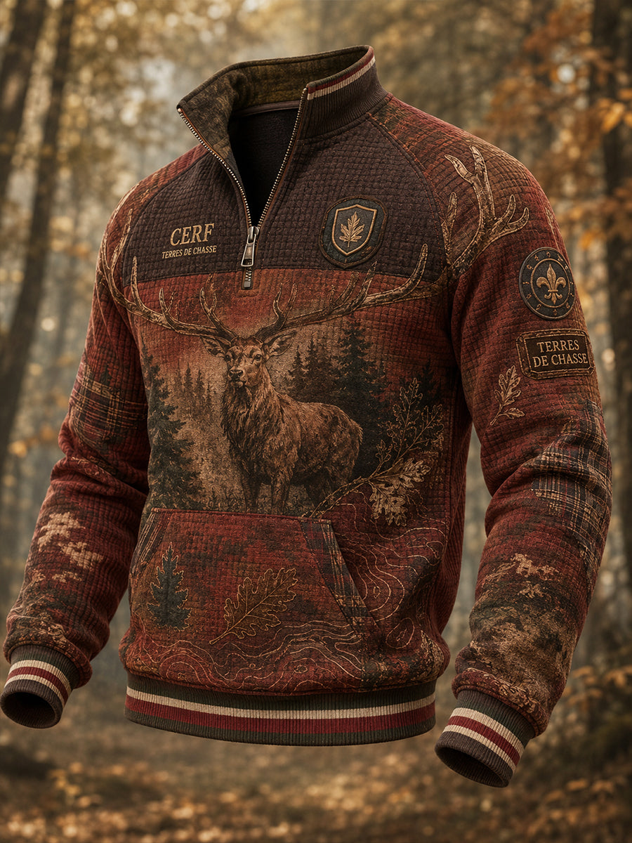 T-shirt manches longues en piqué pour la saison de chasse à la française, modèle homme