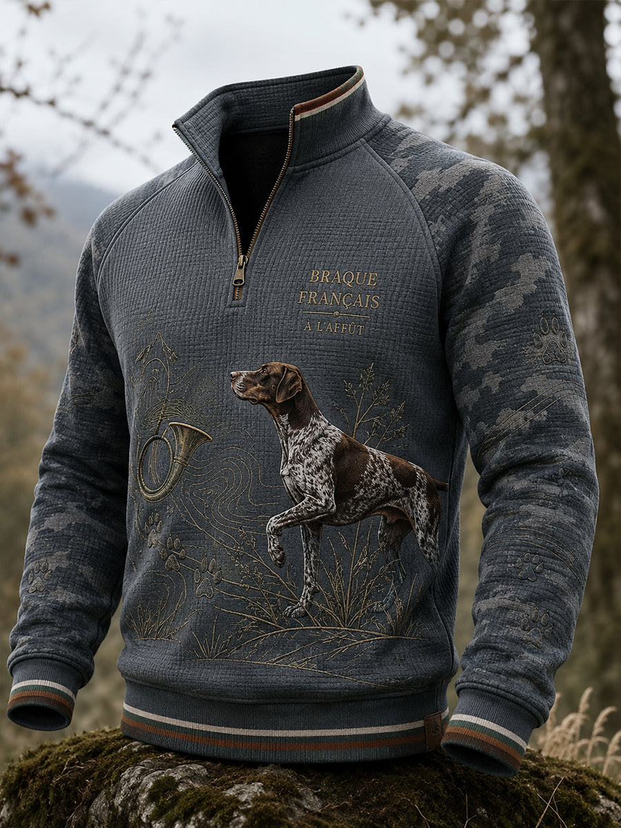 T-shirt manches longues en piqué pour la saison de chasse à la française, modèle homme