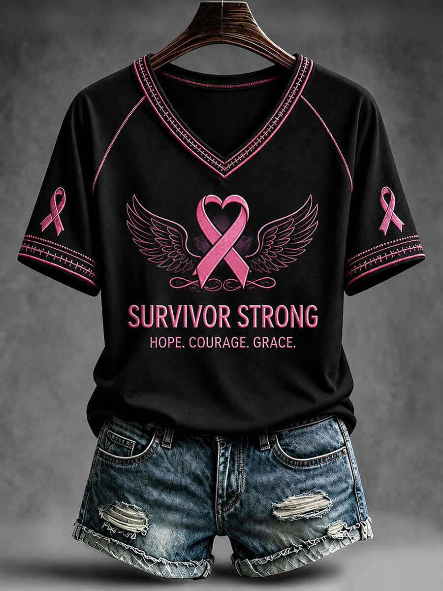 T-shirt à col en V «Survivor Strong» pour femme