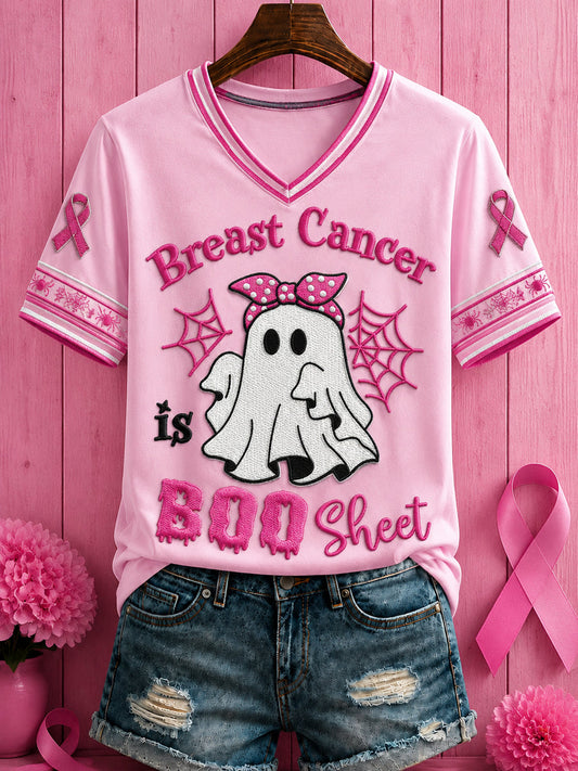Femmes Halloween cancer du sein fleurs roses imprimé v-cou T-shirt