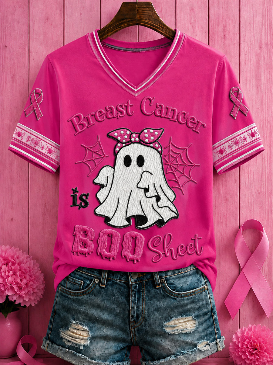 Femmes Halloween cancer du sein fleurs roses imprimé v-cou T-shirt