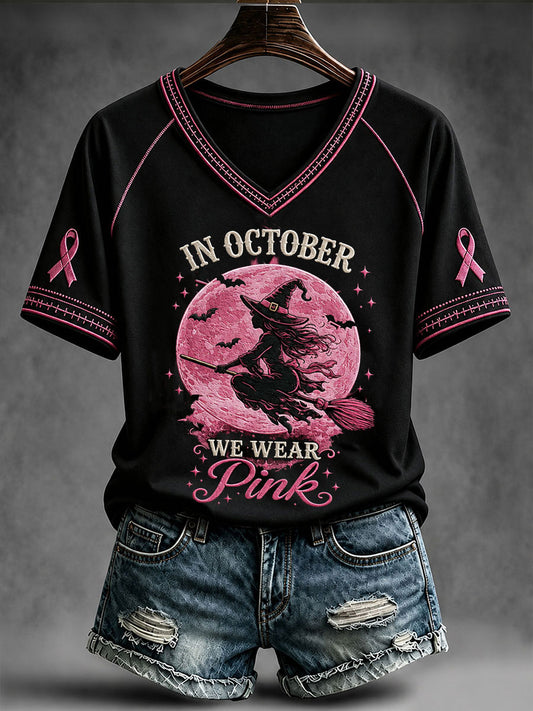 T-shirt Femme In october We Wear Rose Sorcière