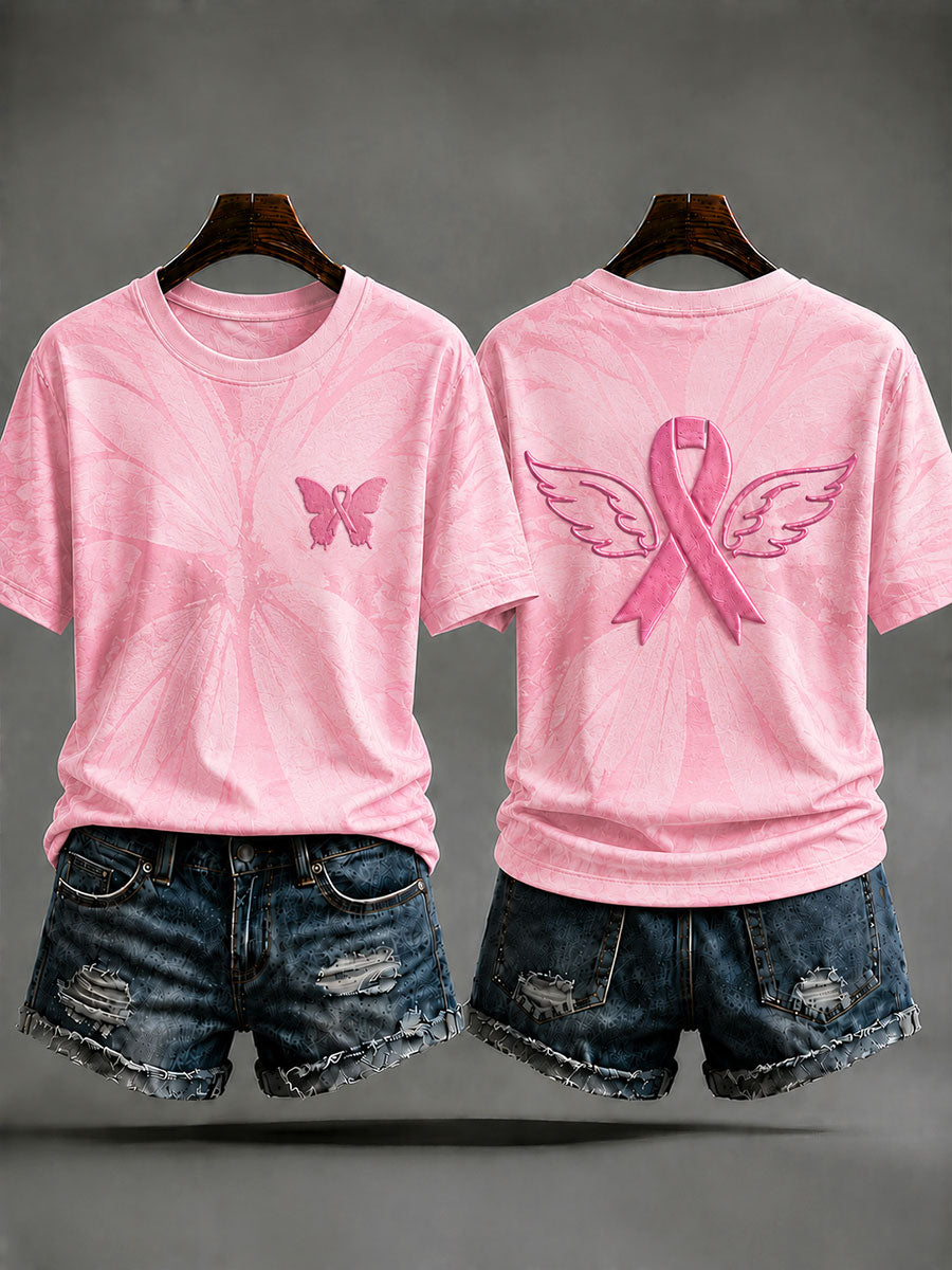 T-shirt prévention du cancer du sein pour femme à imprimé animalier