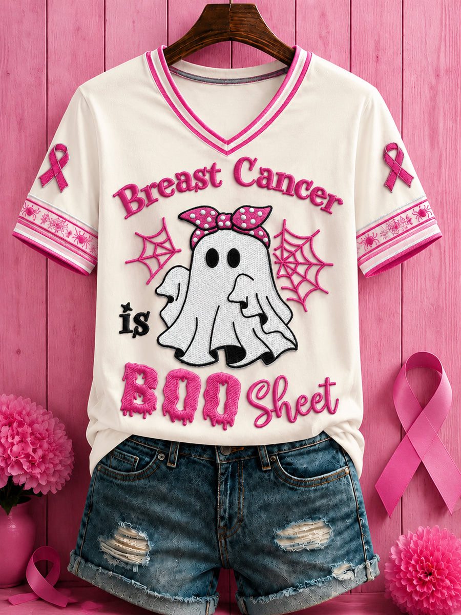 Femmes Halloween cancer du sein fleurs roses imprimé v-cou T-shirt