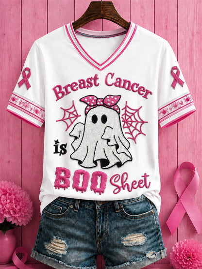 Femmes Halloween cancer du sein fleurs roses imprimé v-cou T-shirt
