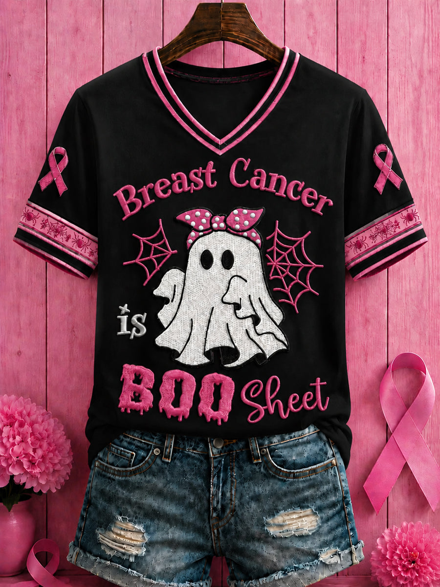 Femmes Halloween cancer du sein fleurs roses imprimé v-cou T-shirt
