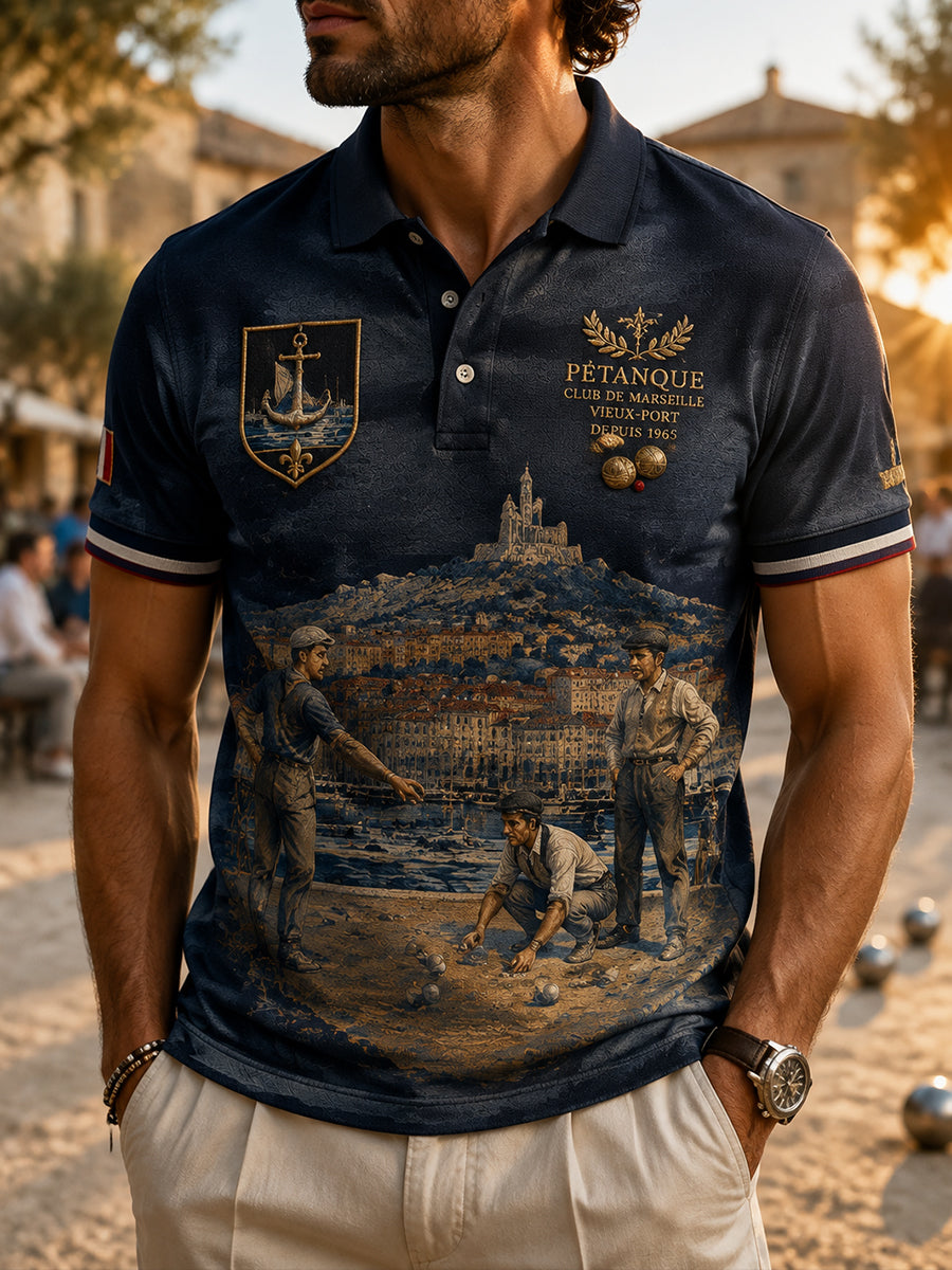 Chemise à manches courtes française pour hommes, de pétanque