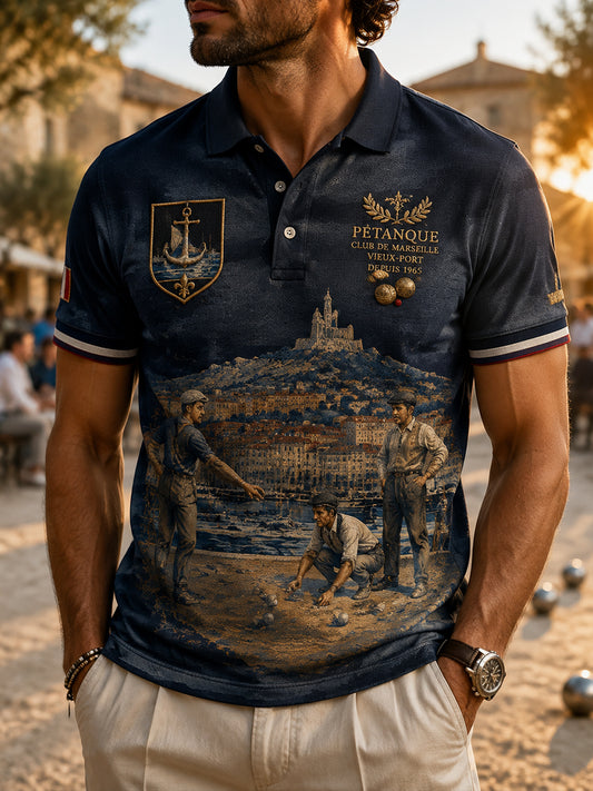 Chemise à manches courtes française pour hommes, de pétanque