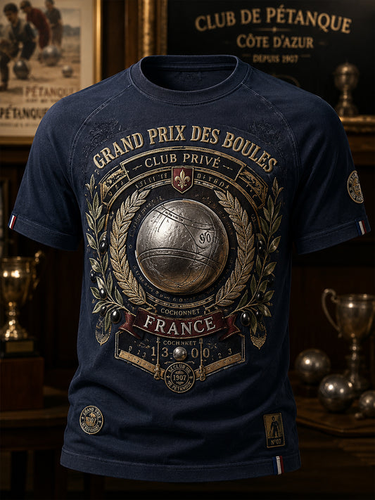 T-shirt manches courtes pour hommes, motif boules françaises