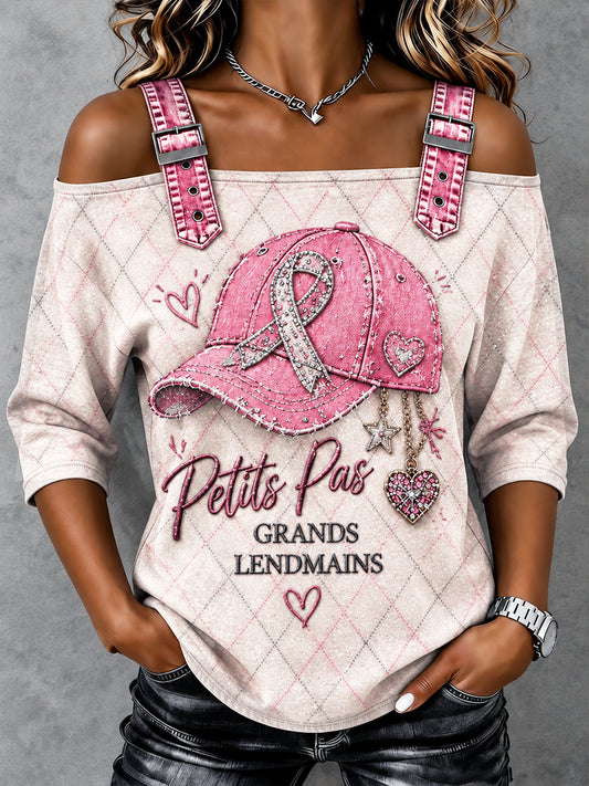 Haut sans bretelles décontracté pour femme, imprimé sur le thème du cancer du sein en France