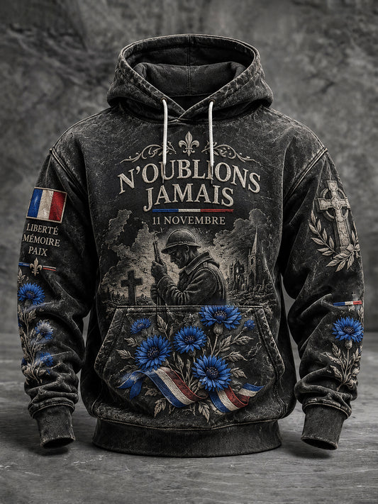 Sweat à capuche surdimensionné imprimé Armistice du 11 Novembre avec poches