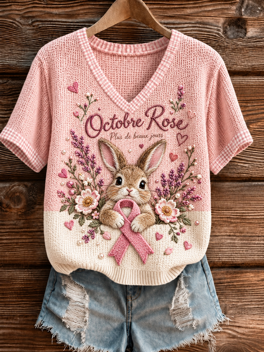 T-shirt à manches courtes de la campagne de sensibilisation au cancer du sein «Octobre rose» en France pour femmes