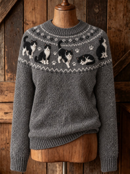 Pull à manches longues décontracté pour femme design chat mignon