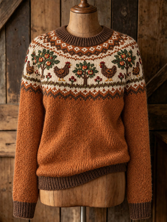 Pull à manches longues décontracté pour femme avec motif animal de ferme