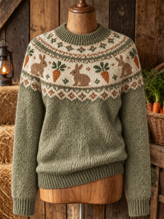 Pull à manches longues décontracté pour femmes, motif lapin mignon