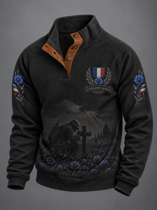 Sweat à capuche imprimé quatre boutons pour hommes «N'OUBLIONS JAMAIS»