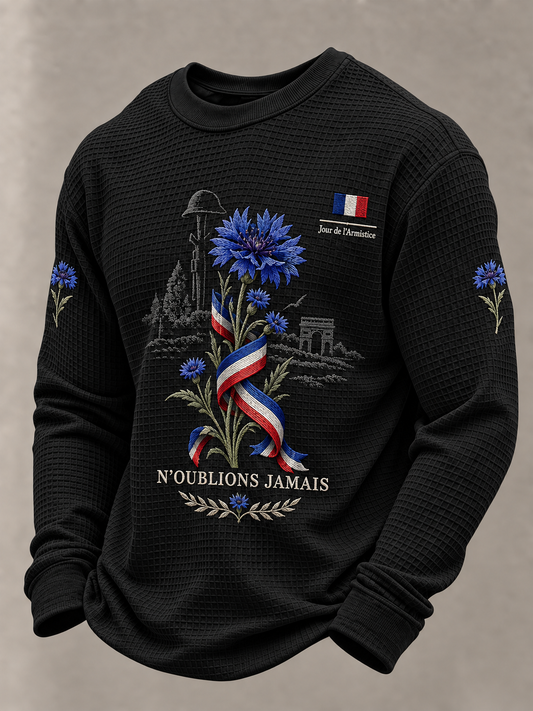 Sweat-shirt en gaufre imprimé «N'OUBLIONS JAMAIS» pour homme