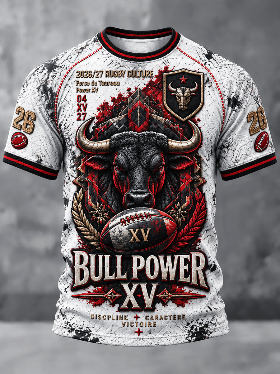 T-shirt décontracté imprimé de Toulouse Bulls de rugby français vintage pour homme