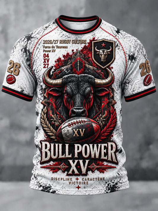 T-shirt décontracté imprimé de Toulouse Bulls de rugby français vintage pour homme
