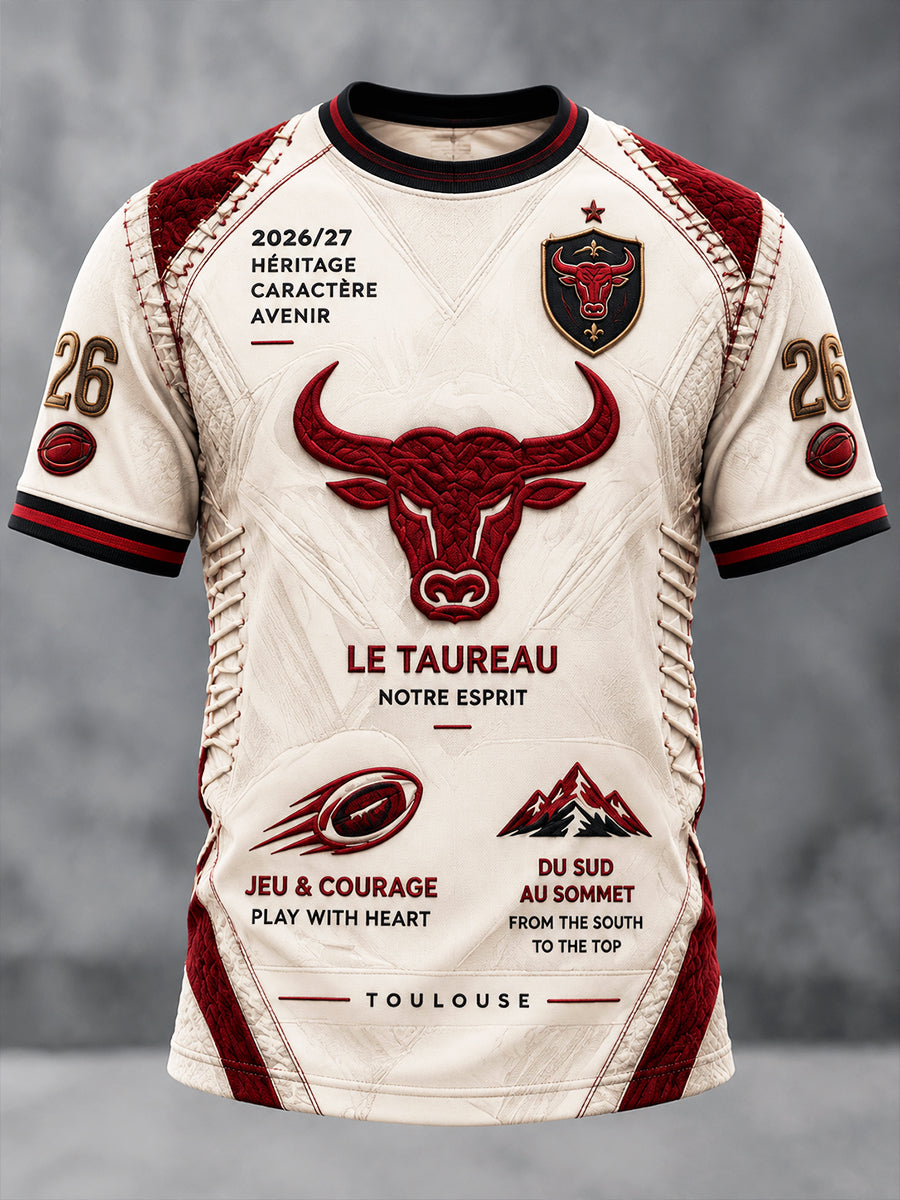 T-shirt Décontracté Homme Beige Toulouse Rugby Imprimé Patchwork