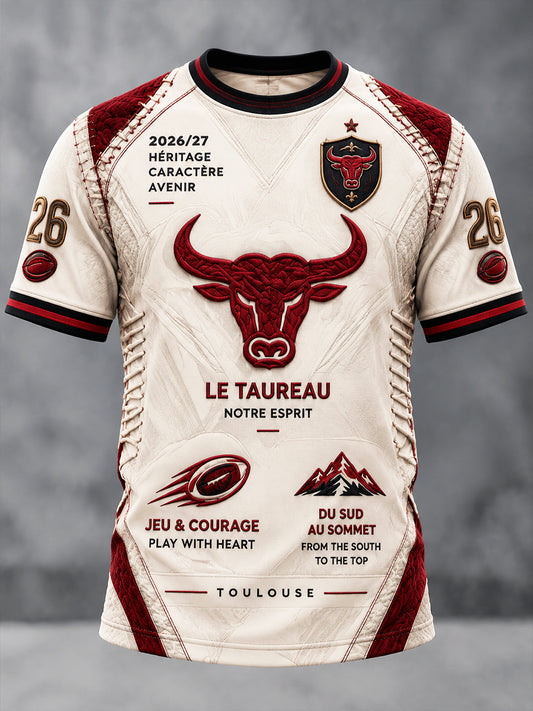 T-shirt Décontracté Homme Beige Toulouse Rugby Imprimé Patchwork