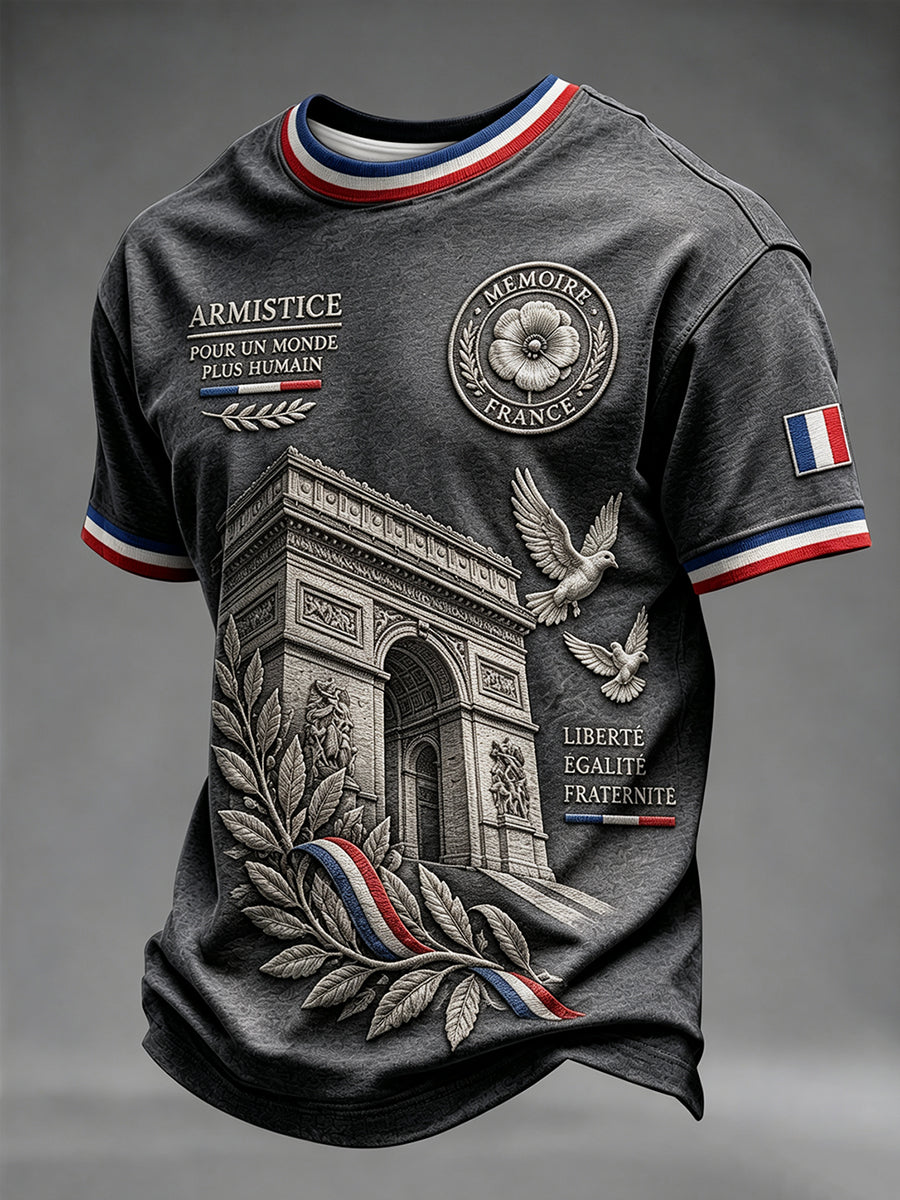 T-shirt imprimé commémoratif du jour de l'armistice français pour hommes