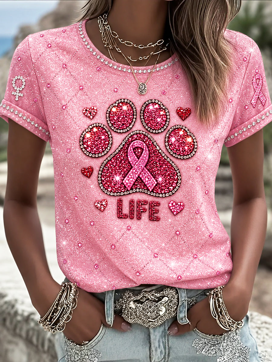 T-shirt décontracté imprimé en 3D pour femmes France, sensibilisation au cancer du sein