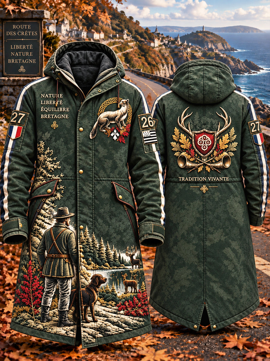 Camouflage vert militaire français Bretagne Fest-Noz pour homme Veste longue à capuche
