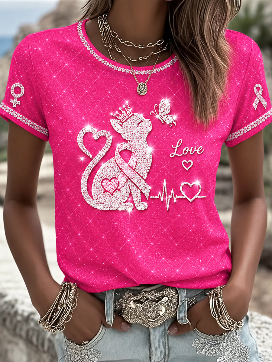 T-shirt décontracté à imprimé chat français pour femmes