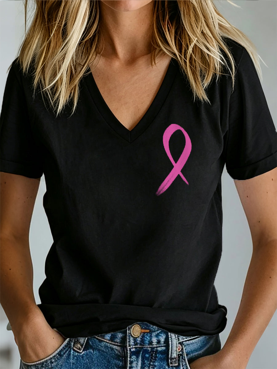 T-shirt imprimé de sensibilisation au cancer du sein pour femmes
