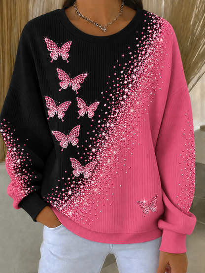 Sweat-shirt à col rond côtelé pour femmes, motif cancer du sein